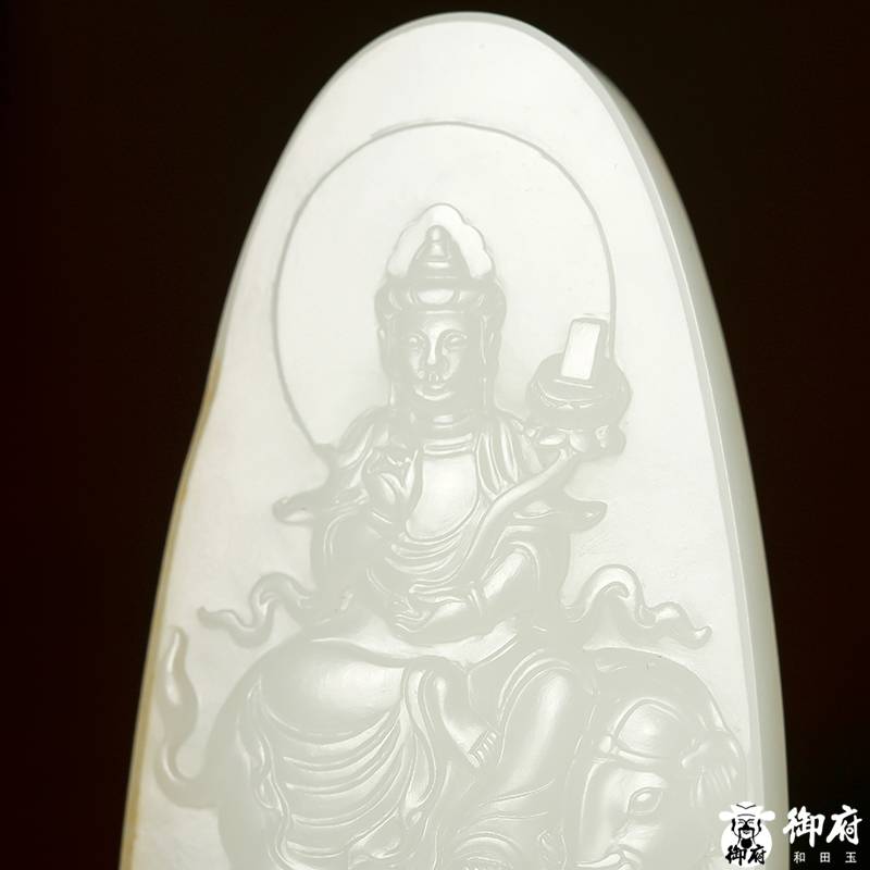 新疆和田玉灑金皮白玉籽玉對牌 文殊普賢 83.8克 圖片8