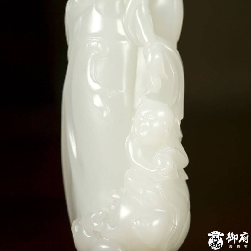 新疆和田玉灑金皮白玉籽玉掛件 童子拜觀音 32.8克 圖片4