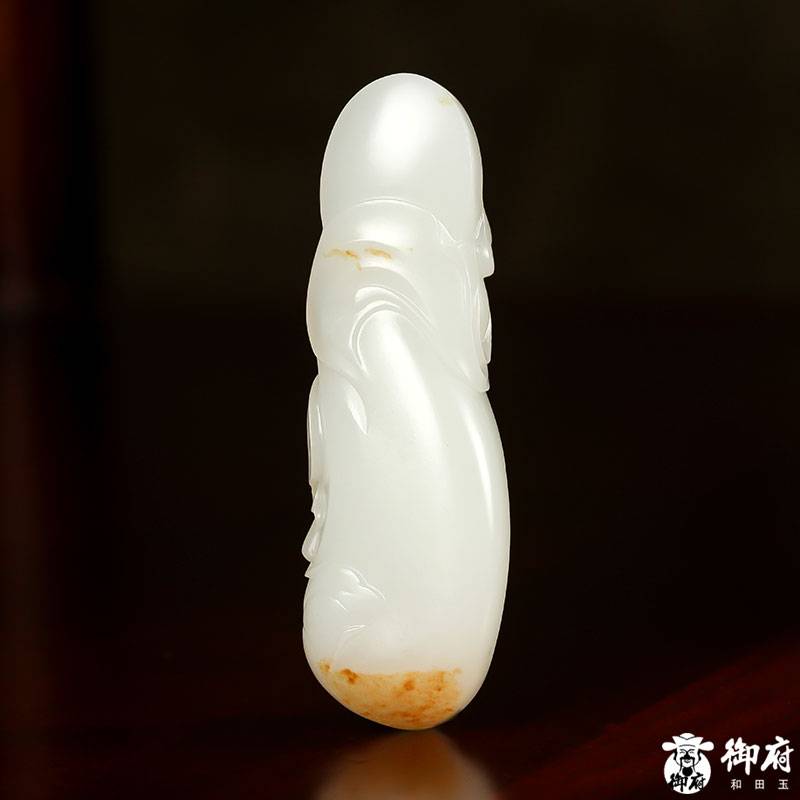 新疆和田玉灑金皮白玉籽玉掛件 童子拜觀音 32.8克 圖片7