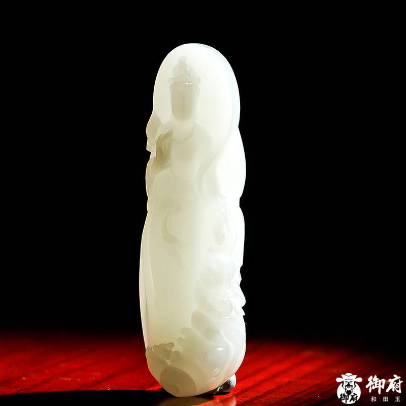 新疆和田玉灑金皮白玉籽玉掛件 童子拜觀音 32.8克 圖片8
