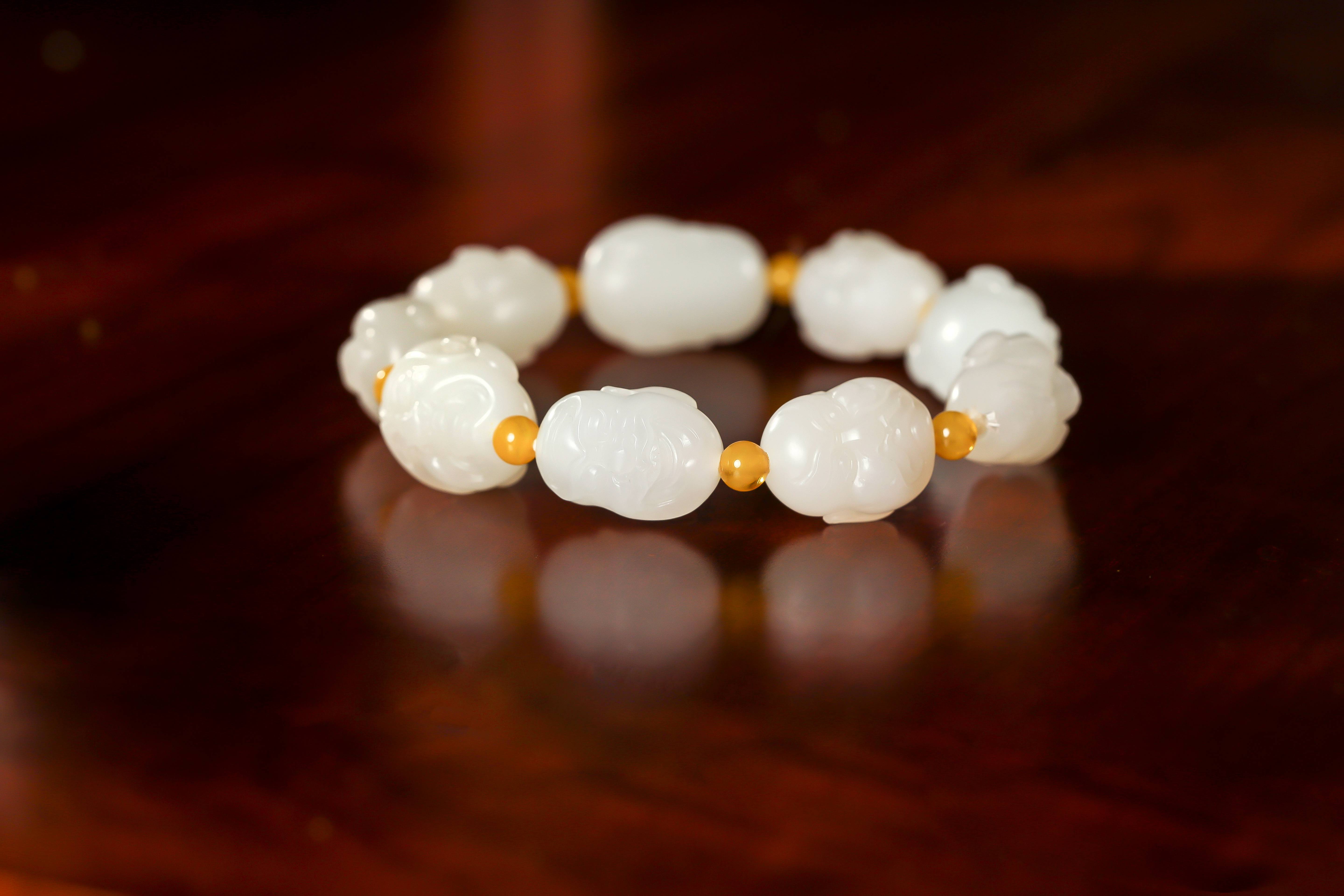 新疆和田玉灑金皮羊脂白玉籽玉 羅漢手鏈 47克 圖片7