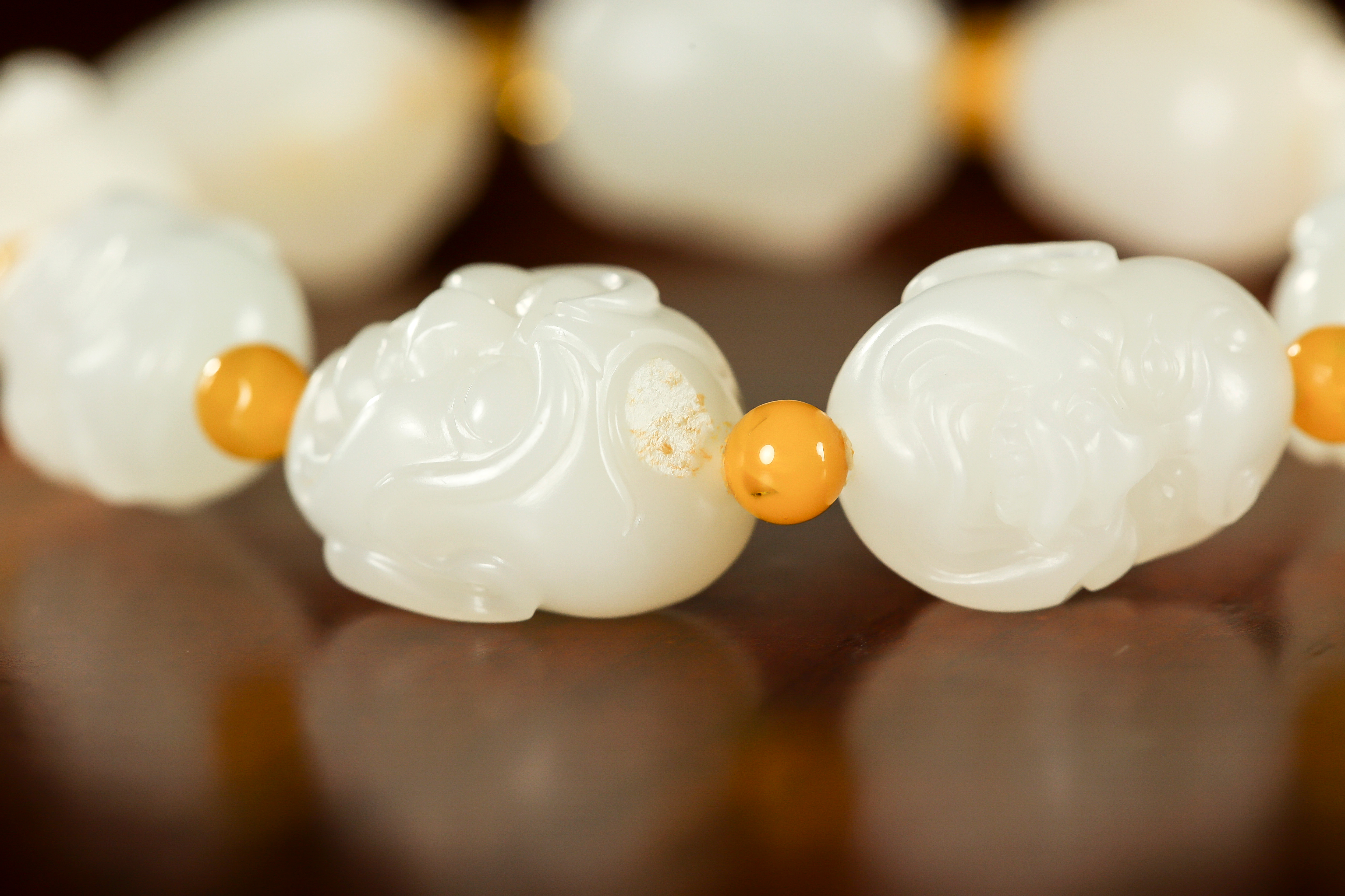 新疆和田玉灑金皮羊脂白玉籽玉 羅漢手鏈 47克 圖片8