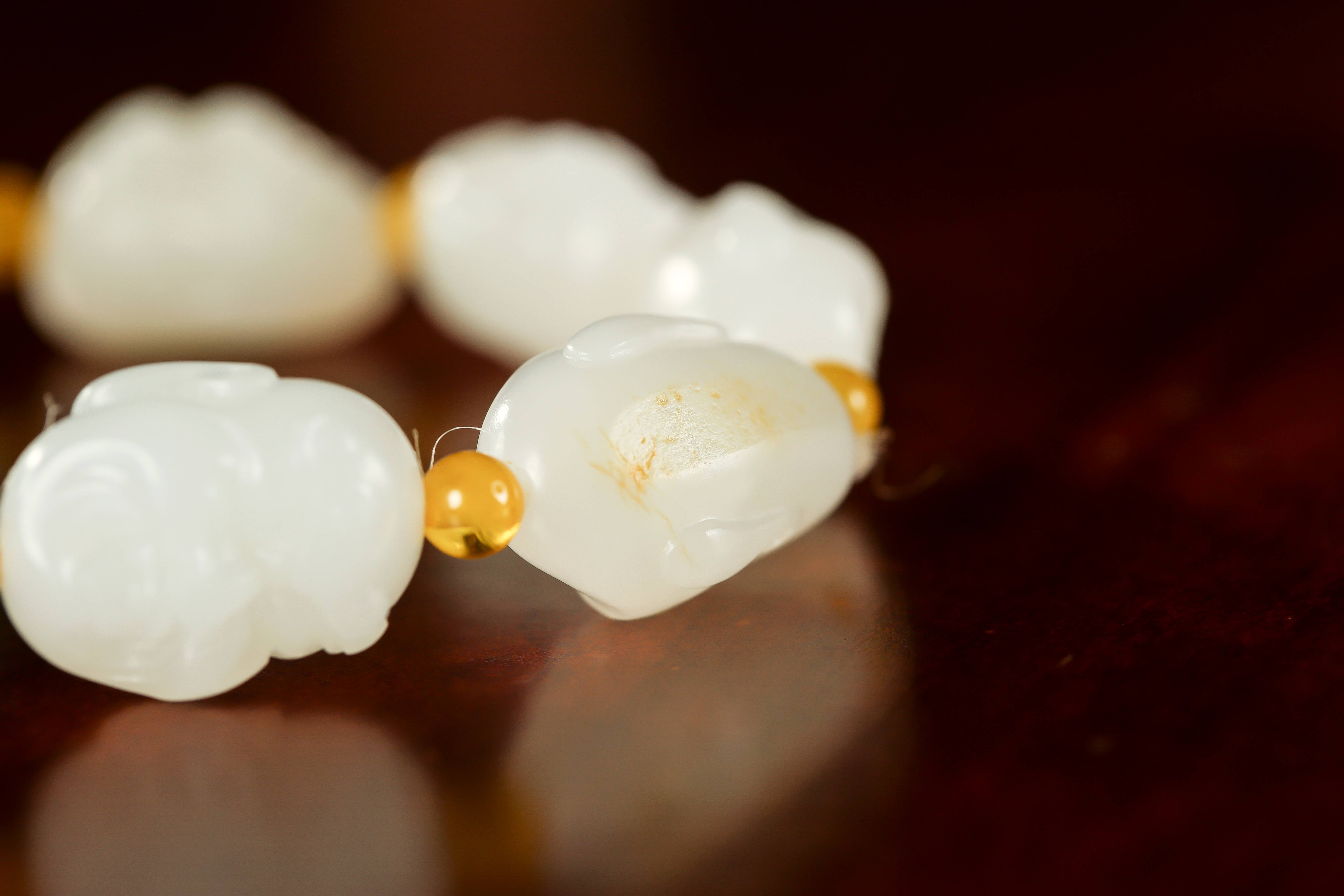 新疆和田玉灑金皮羊脂白玉籽玉 羅漢手鏈 47克 圖片4