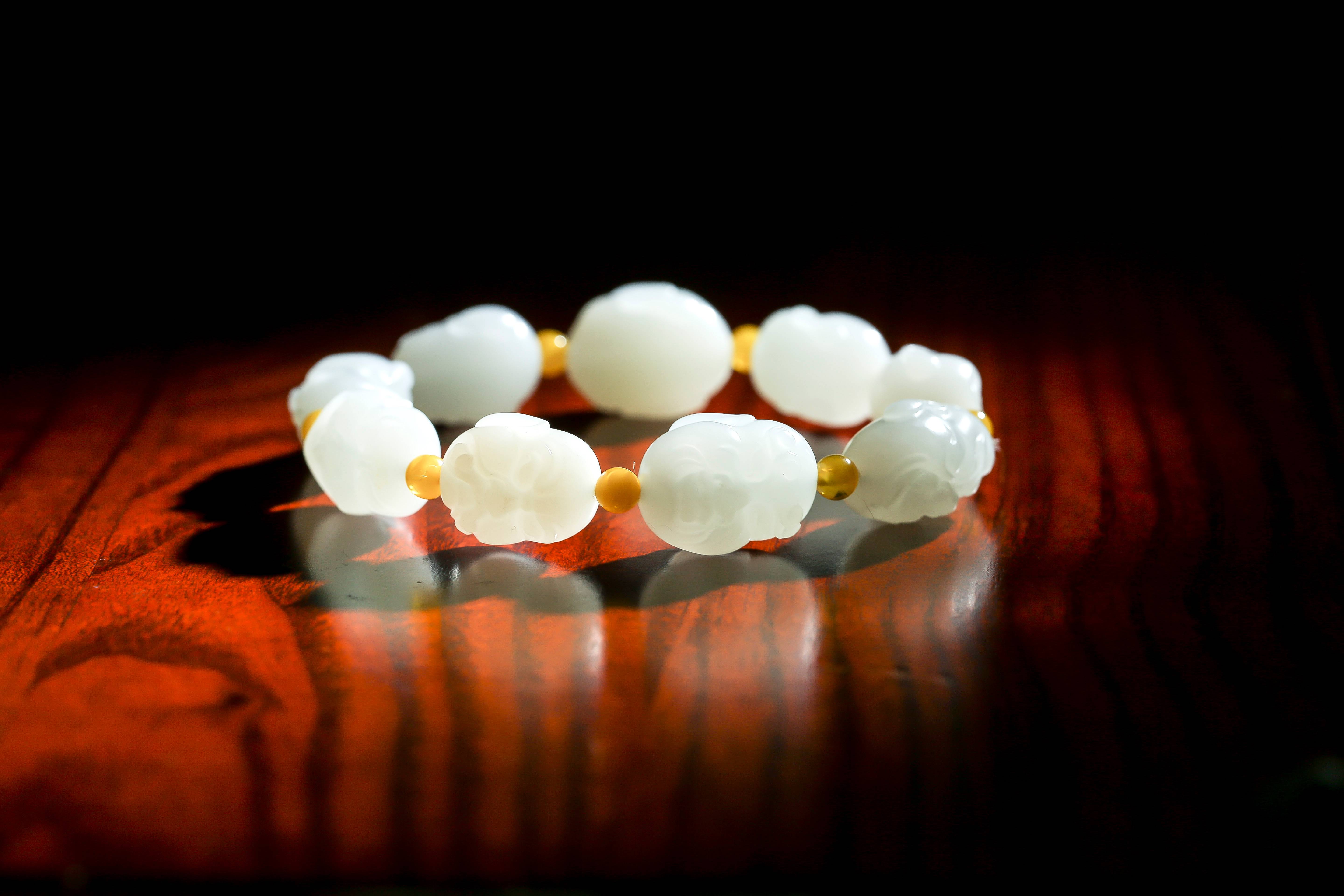 新疆和田玉灑金皮羊脂白玉籽玉 羅漢手鏈 47克 圖片2