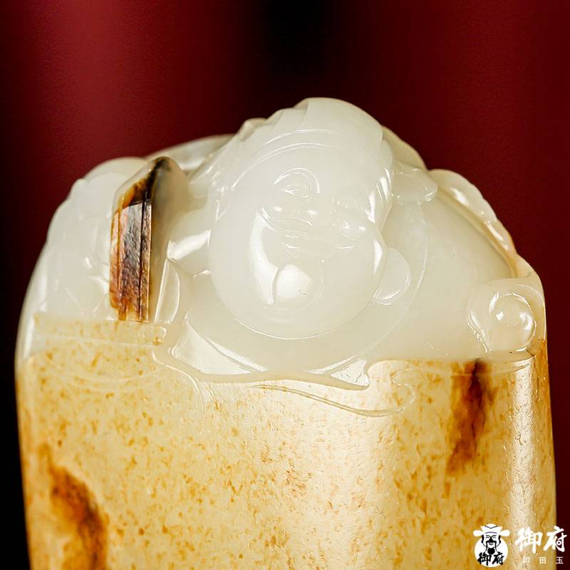 新疆和田玉灑金皮白玉籽玉把件 財(cái)神 210.2克 圖片4