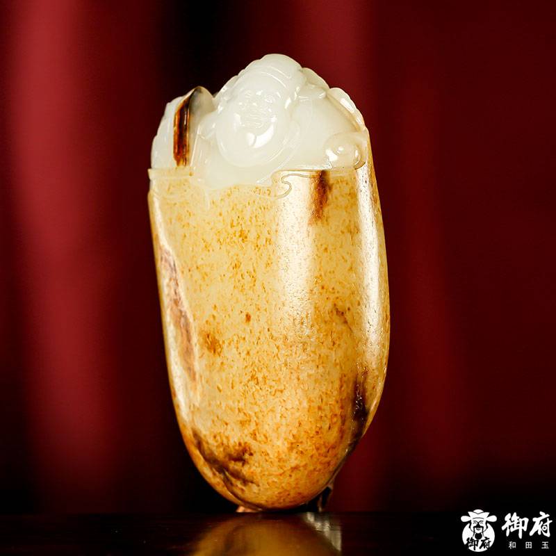 新疆和田玉灑金皮白玉籽玉把件 財(cái)神 210.2克 圖片5