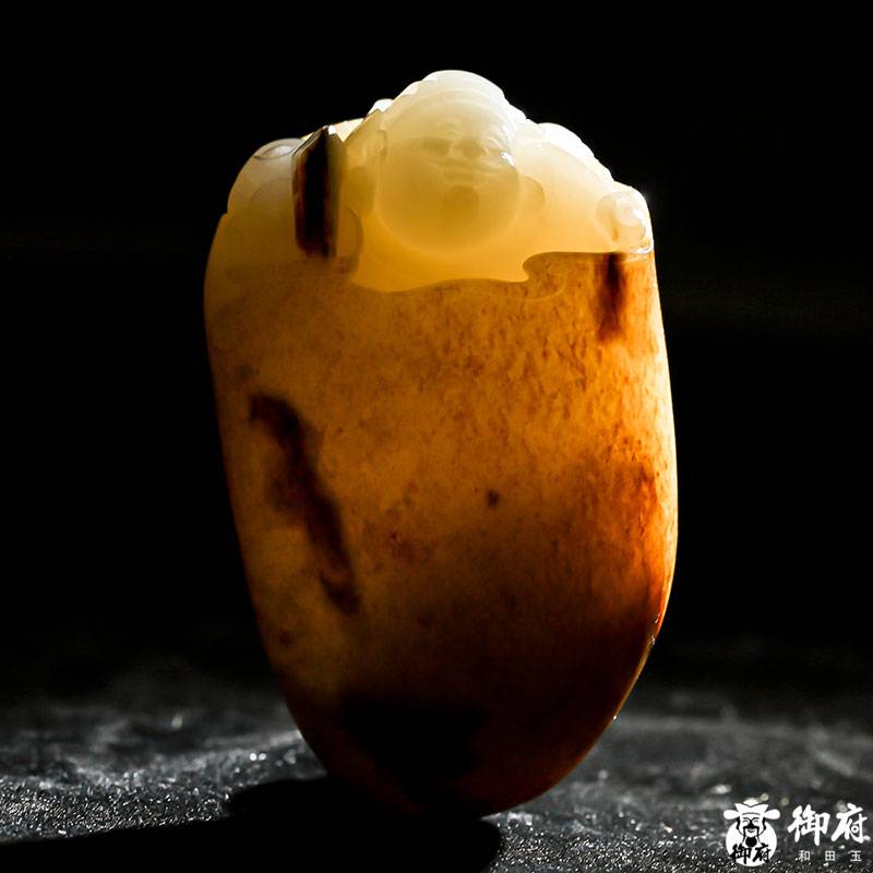 新疆和田玉灑金皮白玉籽玉把件 財(cái)神 210.2克 圖片9