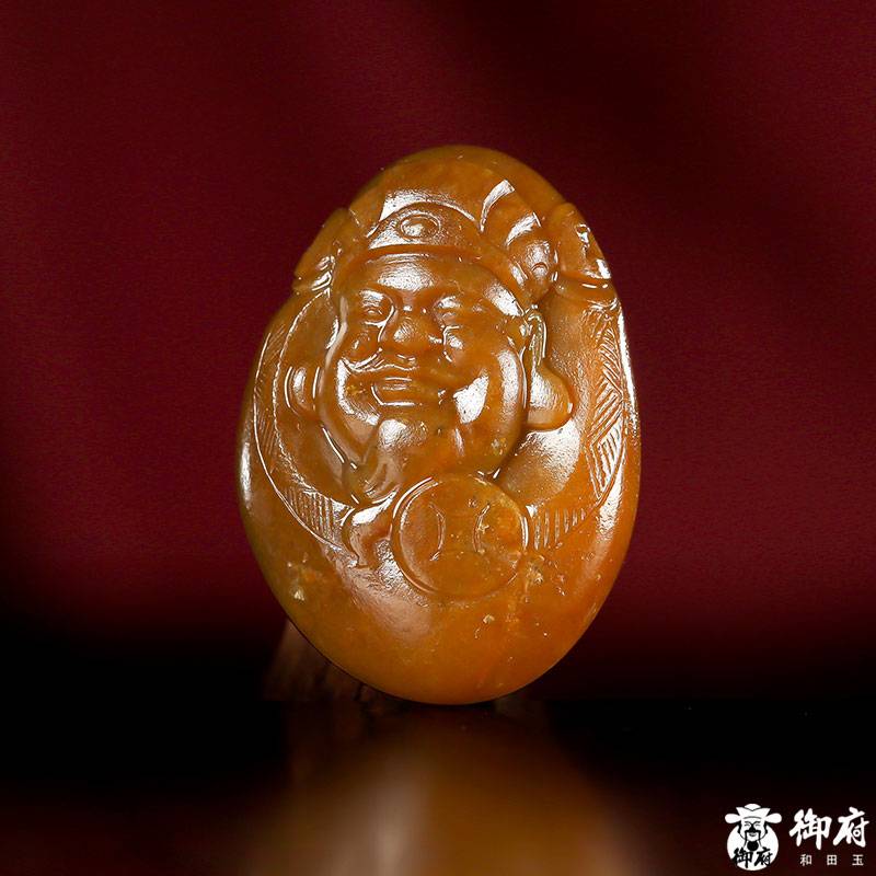 新疆和田玉黃沁獨(dú)籽掛件 財(cái)神 14克 圖片2