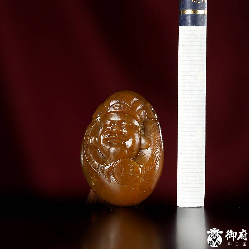 新疆和田玉黃沁獨(dú)籽掛件 財(cái)神 14克 圖片3