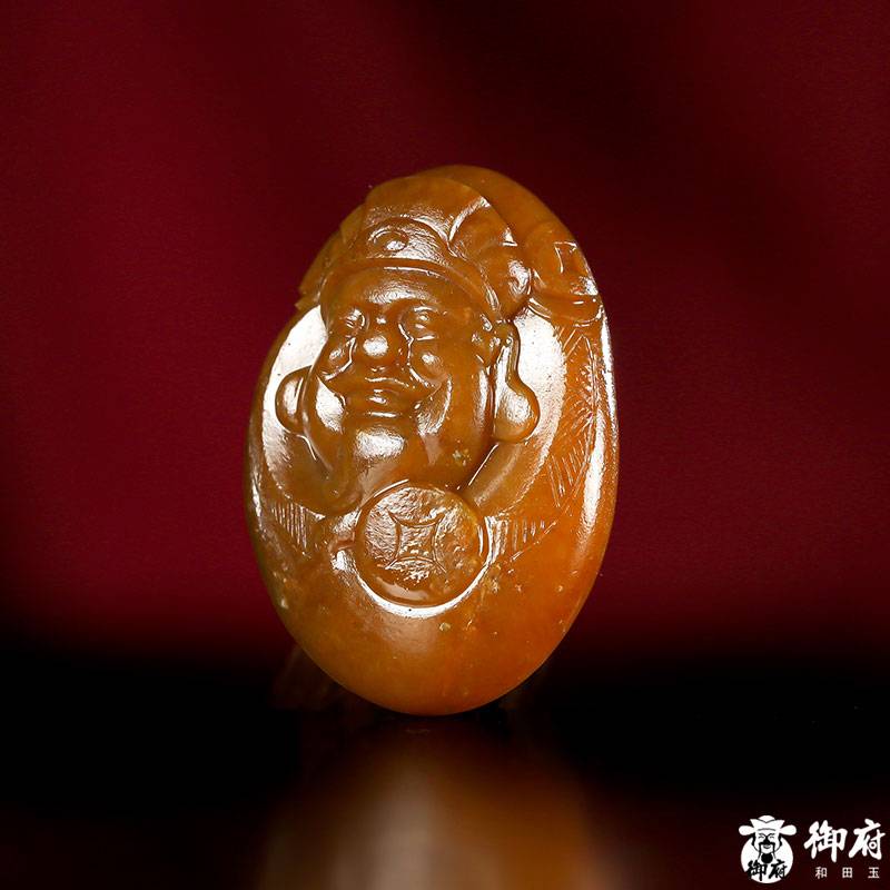 新疆和田玉黃沁獨(dú)籽掛件 財(cái)神 14克 圖片4