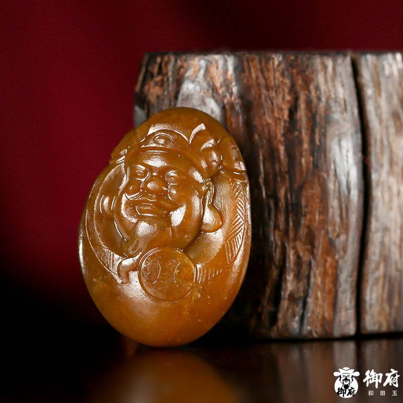新疆和田玉黃沁獨(dú)籽掛件 財(cái)神 14克 圖片7