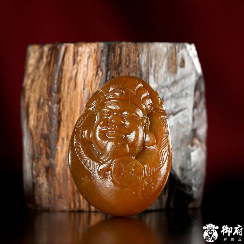 新疆和田玉黃沁獨(dú)籽掛件 財(cái)神 14克 圖片8