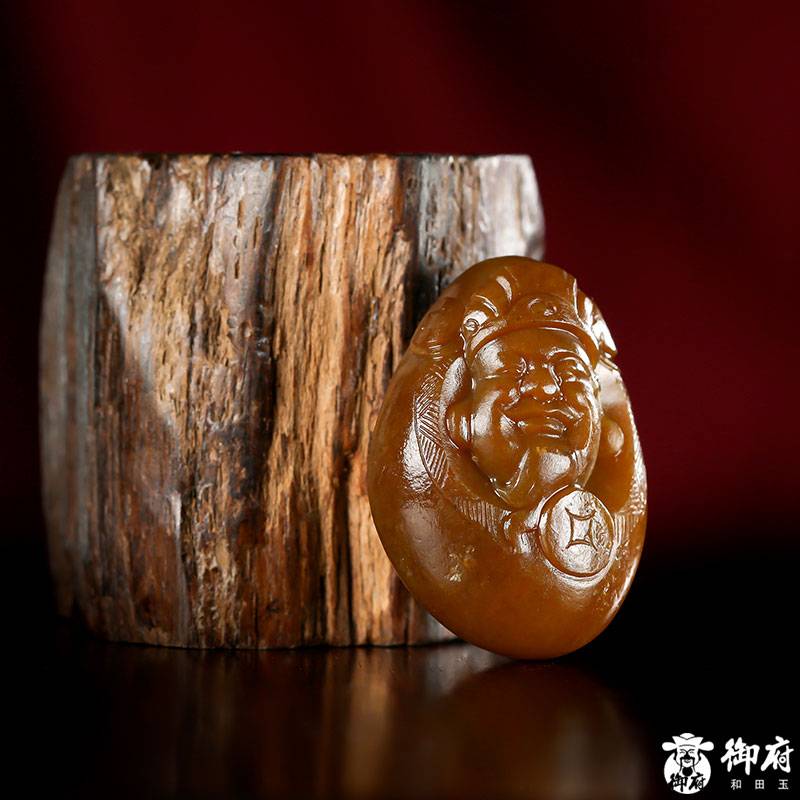 新疆和田玉黃沁獨(dú)籽掛件 財(cái)神 14克 圖片9