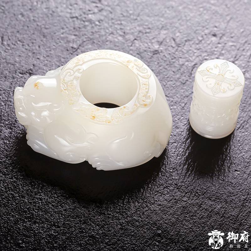 新疆和田籽料羊脂白玉 貔貅扳指把件 75.4克 图片2