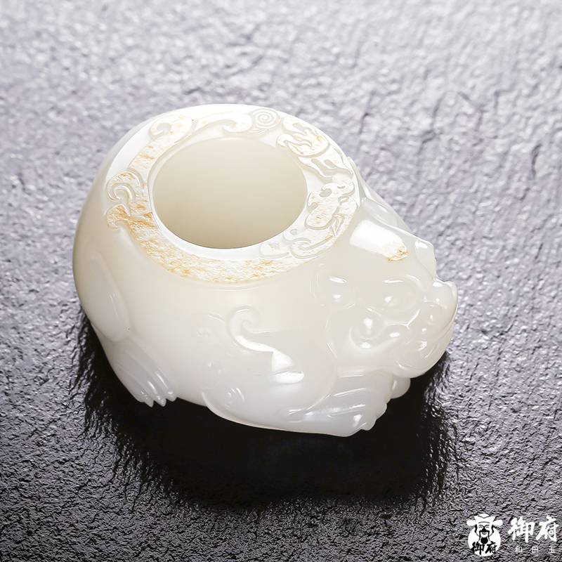 新疆和田籽料羊脂白玉 貔貅扳指把件 75.4克 图片3