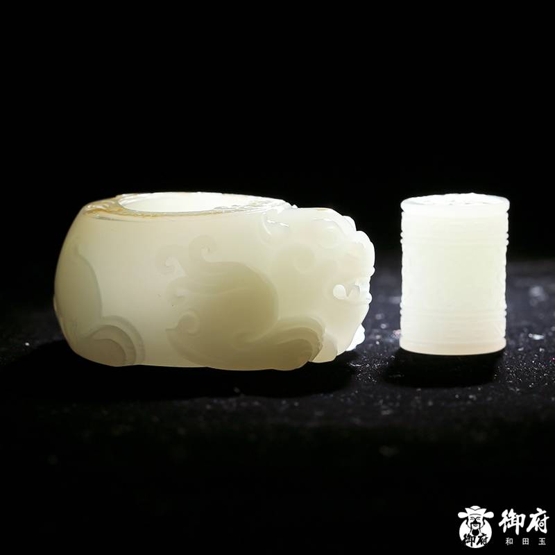 新疆和田籽料羊脂白玉 貔貅扳指把件 75.4克 图片11