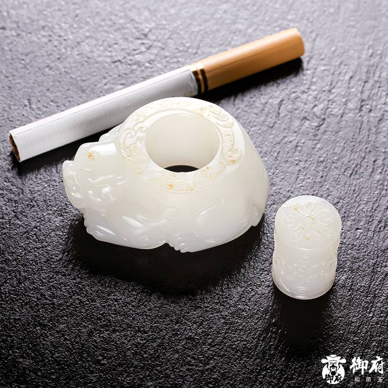 新疆和田籽料羊脂白玉 貔貅扳指把件 75.4克 图片10