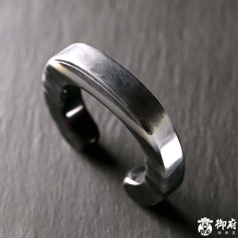 新疆和田玉原毛孔皮青花籽玉 開(kāi)口鐲 51.5mm 85克 圖片2