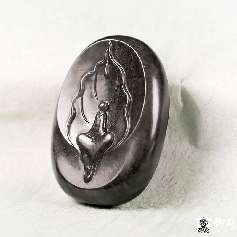 新疆和田玉墨玉籽玉掛件 悟道 44克 圖片5