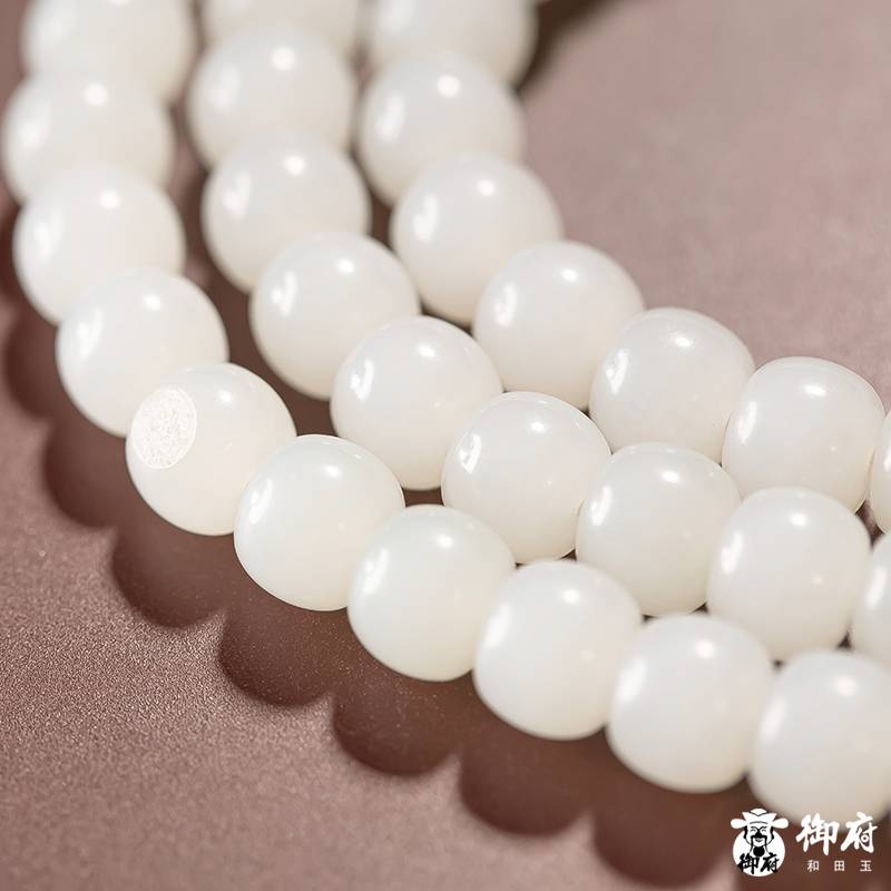 新疆和田玉原毛孔皮白玉籽玉108顆老型項鏈 80.5g 圖片3