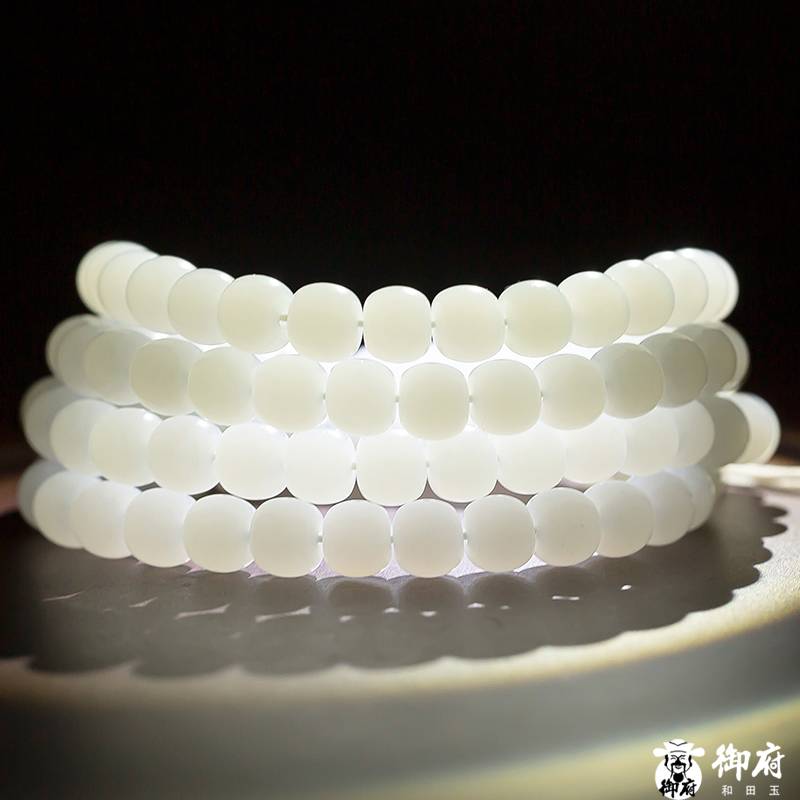 新疆和田玉原毛孔皮白玉籽玉108顆老型項鏈 80.5g 圖片7