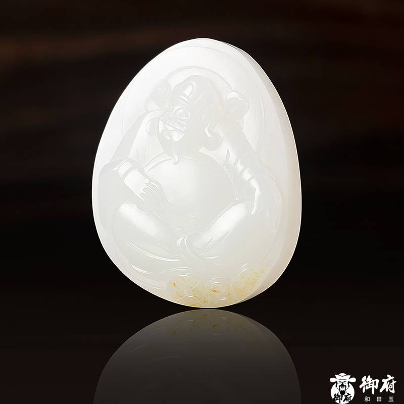 新疆和田玉灑金皮白玉籽玉 財(cái)神降福 21.3克 圖片2