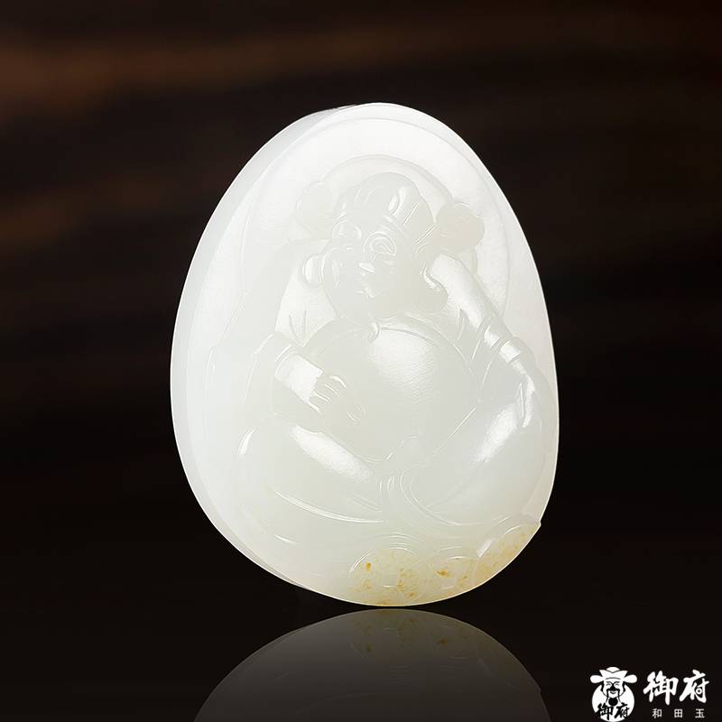 新疆和田玉灑金皮白玉籽玉 財(cái)神降福 21.3克 圖片4