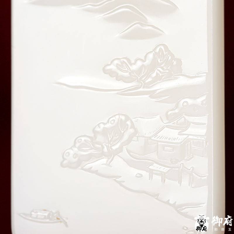 新疆和田玉原毛孔皮白玉籽玉玉牌 山水人家 41克 圖片7