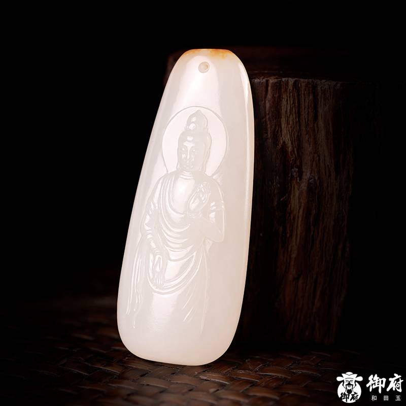 新疆和田玉黃皮白玉籽玉掛件 觀音 11.7克 圖片5