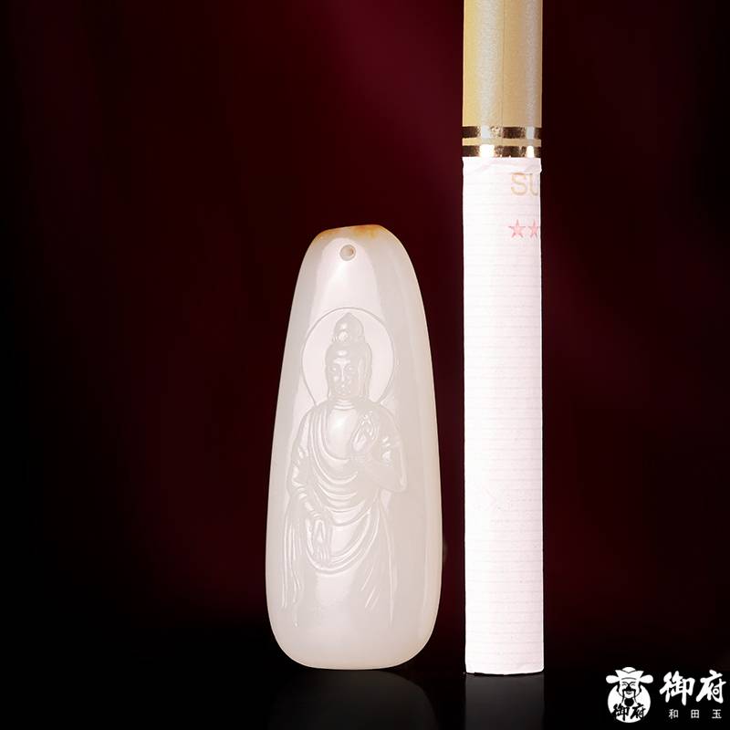 新疆和田玉黃皮白玉籽玉掛件 觀音 11.7克 圖片9