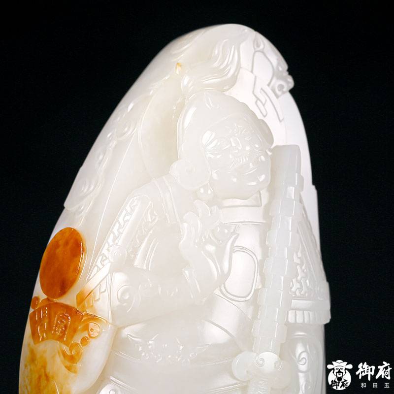 新疆和田玉红皮白玉籽玉把件 武财神 赵公明 301克 图片8