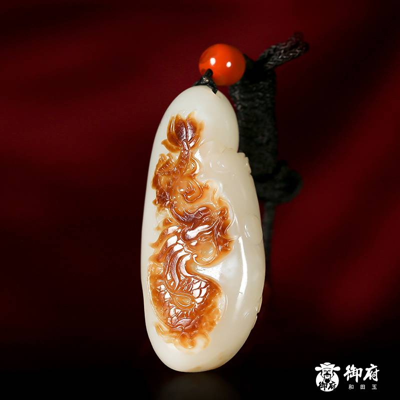 新疆和田玉紅皮白玉籽玉掛件 龍行天下 28克 圖片6