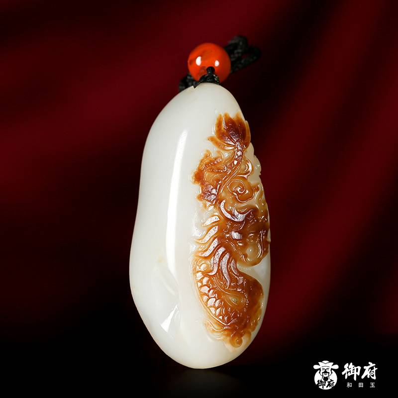 新疆和田玉紅皮白玉籽玉掛件 龍行天下 28克 圖片7