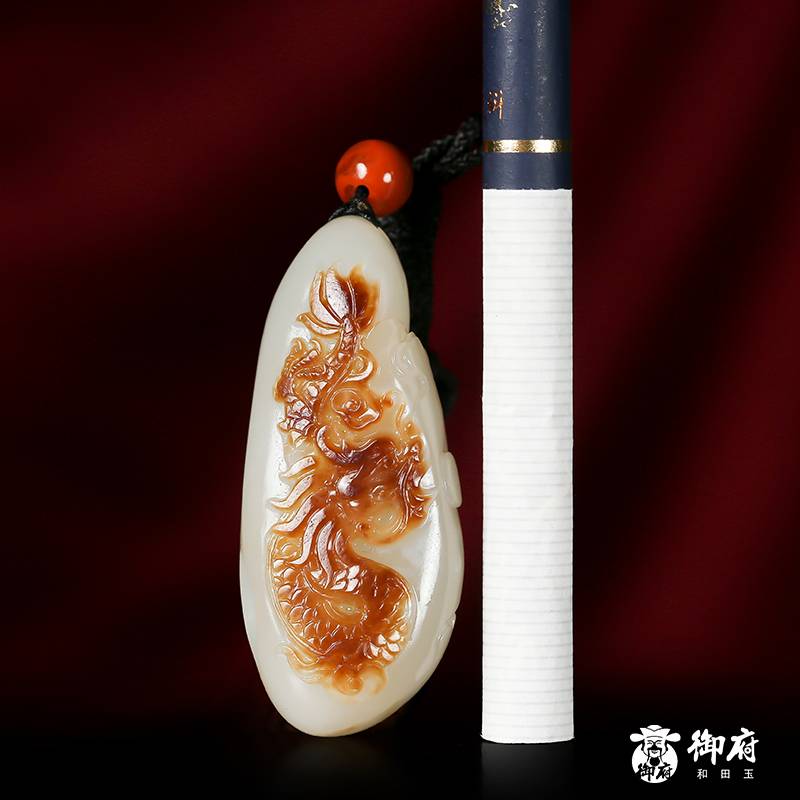 新疆和田玉紅皮白玉籽玉掛件 龍行天下 28克 圖片9