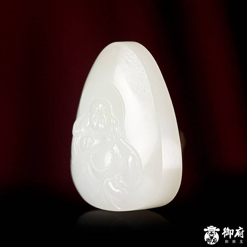新疆和田玉原毛孔皮白玉籽玉掛件 彌勒笑佛 21.3克 圖片4