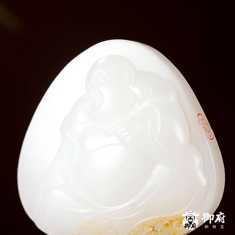新疆和田玉灑金皮羊脂白玉籽玉掛件 如意彌勒 20.3克 圖片3