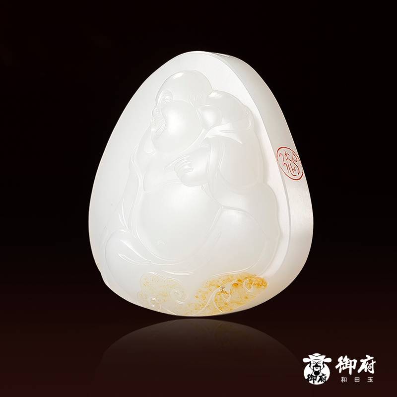 新疆和田玉灑金皮羊脂白玉籽玉掛件 如意彌勒 20.3克 圖片4