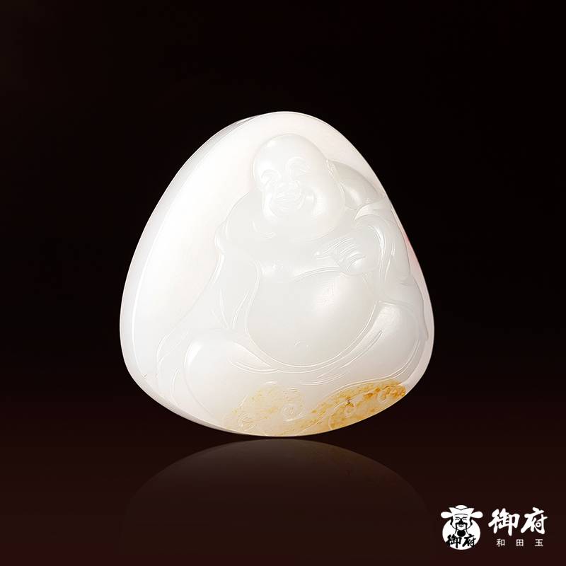 新疆和田玉灑金皮羊脂白玉籽玉掛件 如意彌勒 20.3克 圖片6