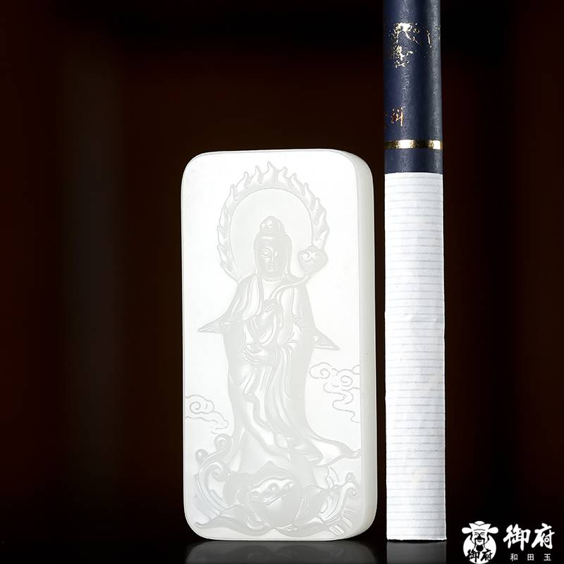 新疆和田籽料原毛孔皮白玉籽玉掛件 觀音 30.6克 圖片6