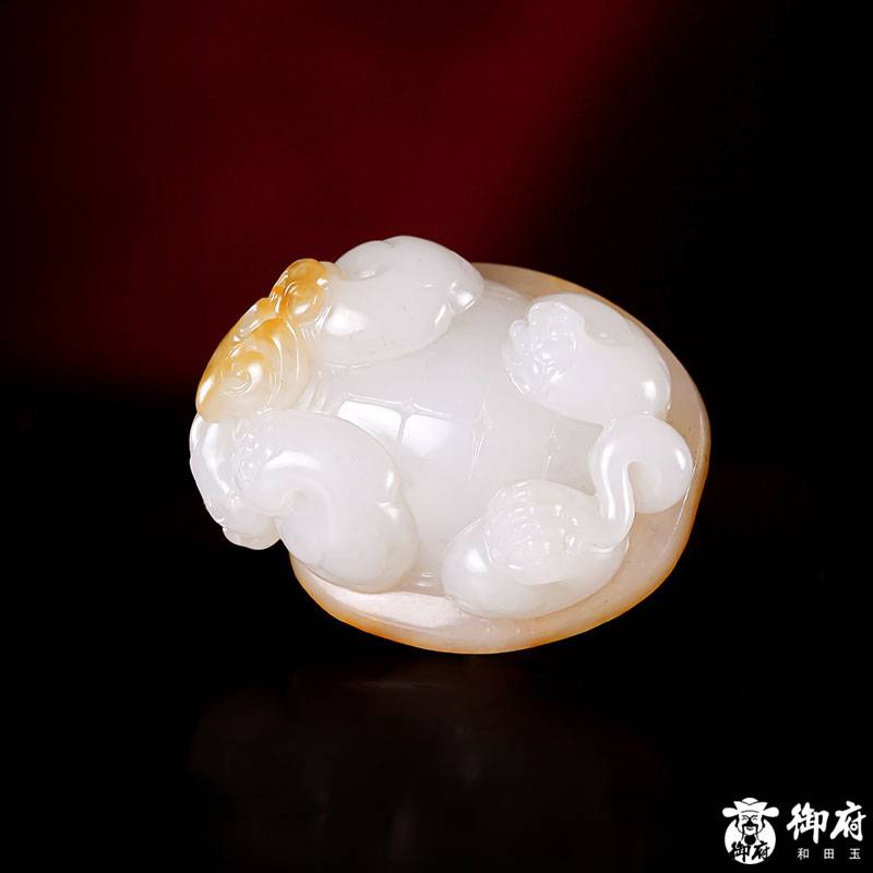 新疆和田玉灑金皮白玉籽玉把件 龍龜 36克 圖片7
