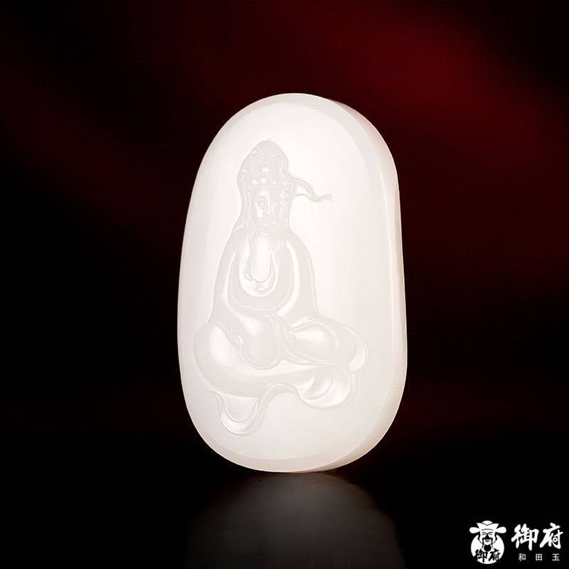 新疆和田玉原毛孔皮白玉籽玉玉牌 自在觀音 21.7克 圖片3