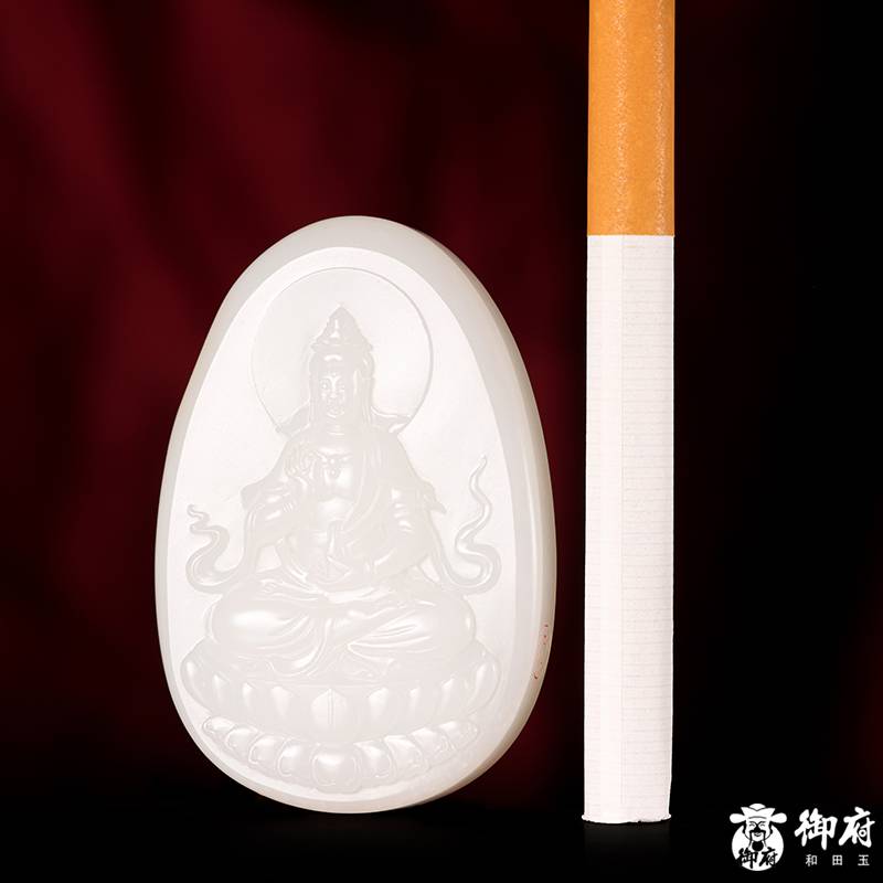 新疆和田玉灑金皮白玉籽料玉牌 凈瓶觀音 44.7克 圖片9