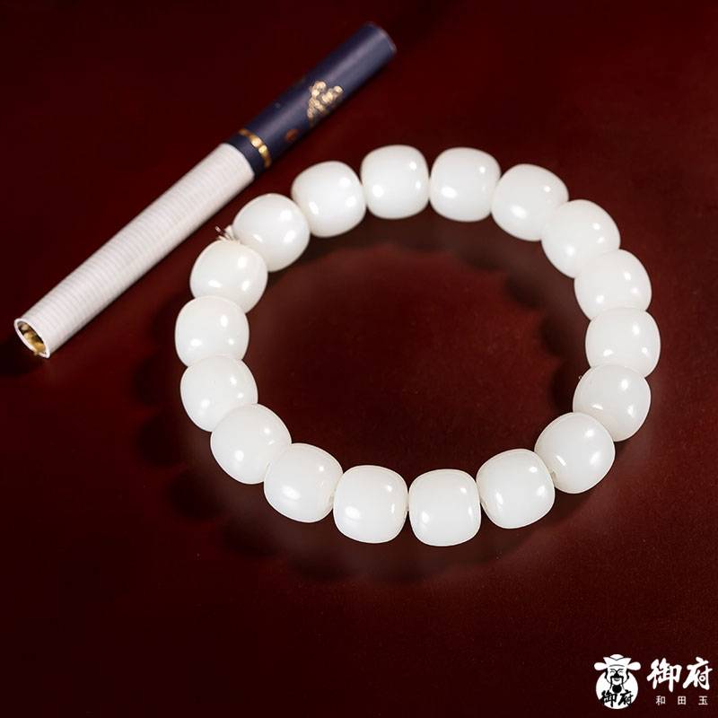新疆和田玉羊脂白玉籽玉桶珠手鏈 圖片5