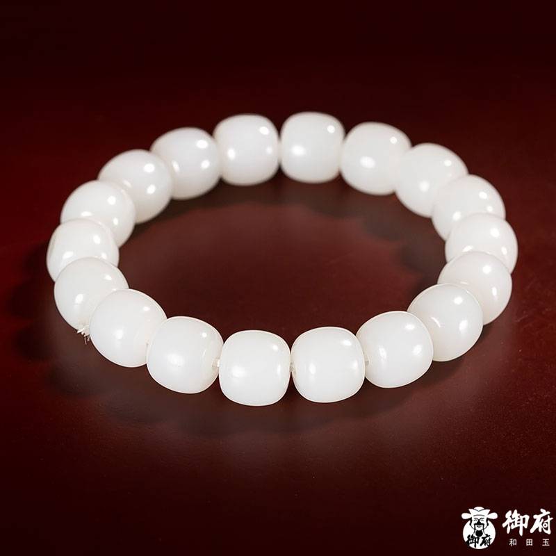 新疆和田玉羊脂白玉籽玉桶珠手鏈 圖片7