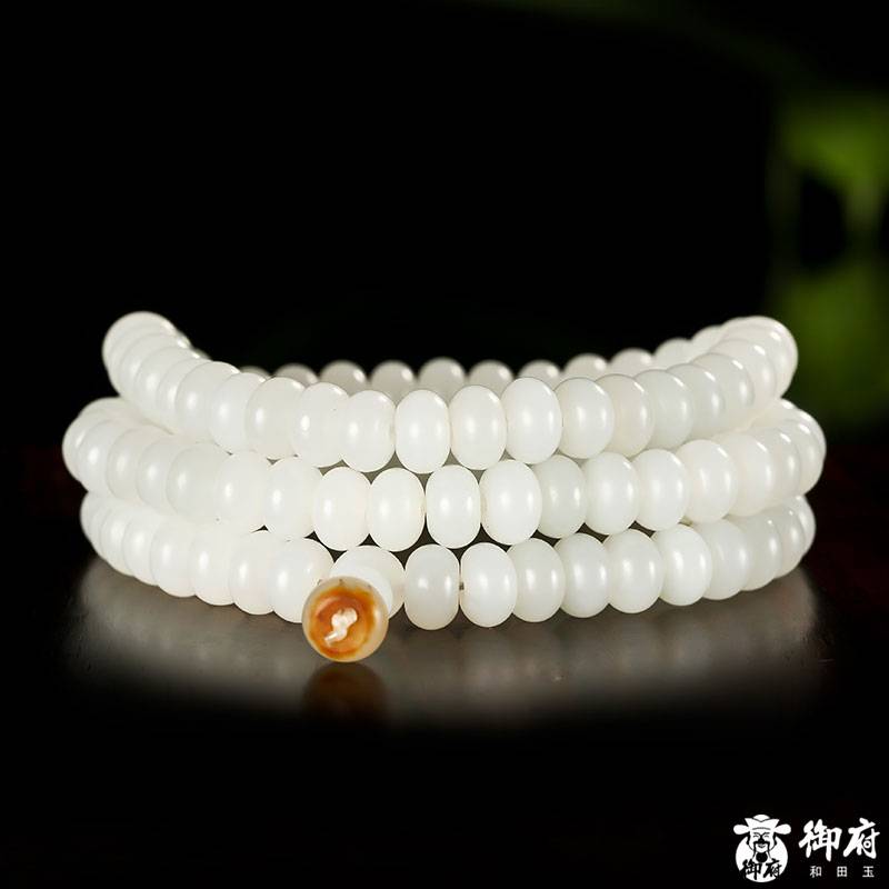 新疆和田玉白玉籽玉 108顆老型項鏈 65.1克