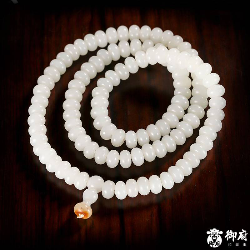 新疆和田玉白玉籽玉 108顆老型項鏈 65.1克 圖片2