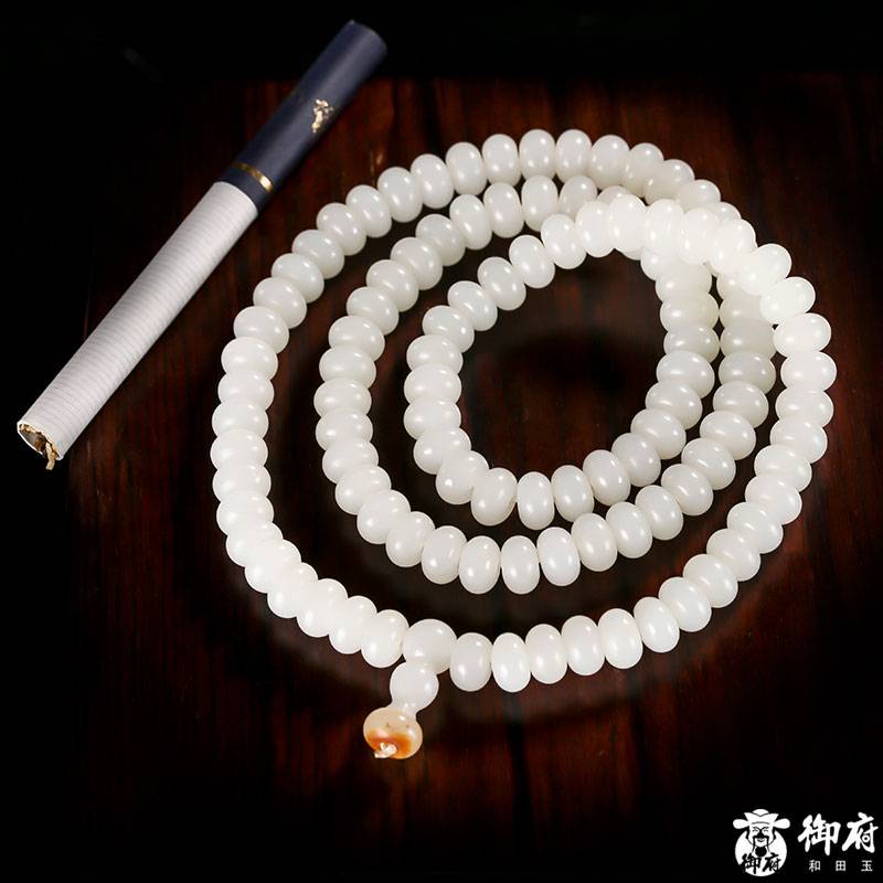 新疆和田玉白玉籽玉 108顆老型項鏈 65.1克 圖片3