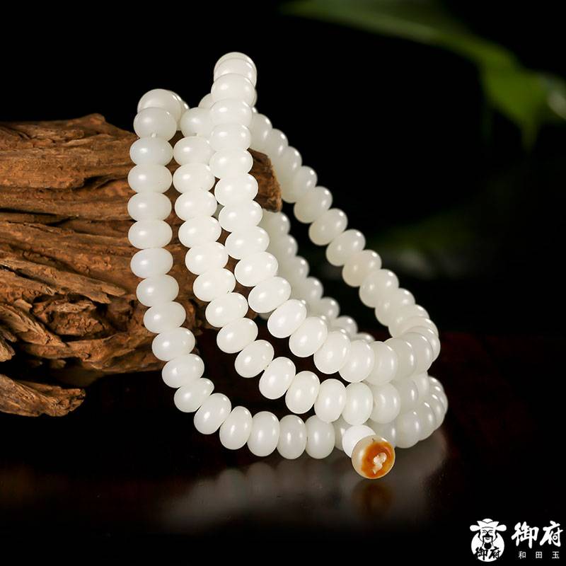 新疆和田玉白玉籽玉 108顆老型項鏈 65.1克 圖片5