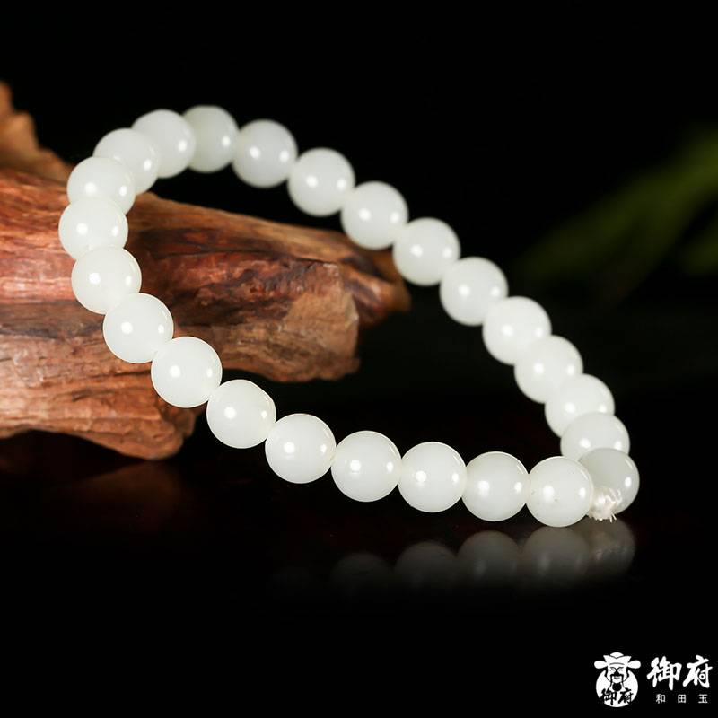 新疆和田玉白玉籽玉 圓珠手鏈 26.4克 圖片3