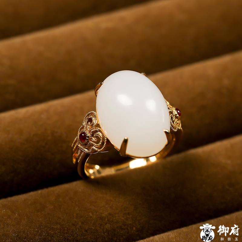 新疆和田玉18k金鑲白玉籽玉戒面 戒指 6.5克 圖片8